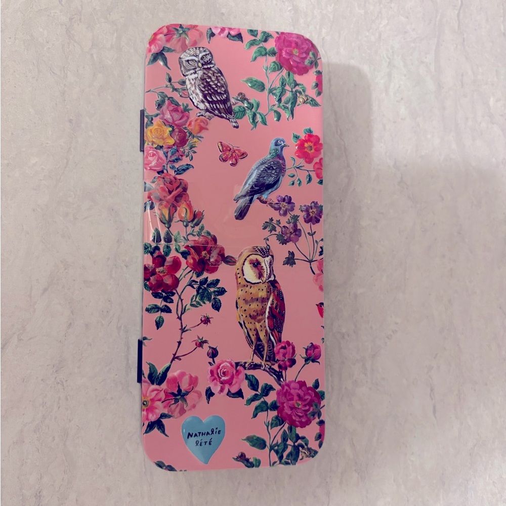 Pink Floral Bird Decorative Tin From England